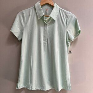 NWT Mono B Women's Mint Green Polo Anthropologie Golf Tennis Hidden Button Large